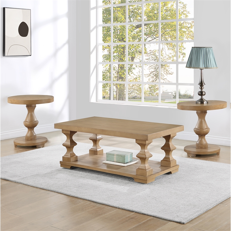 Steve Silver Dory 3-Piece Round Coffee & End Table Set Sand
