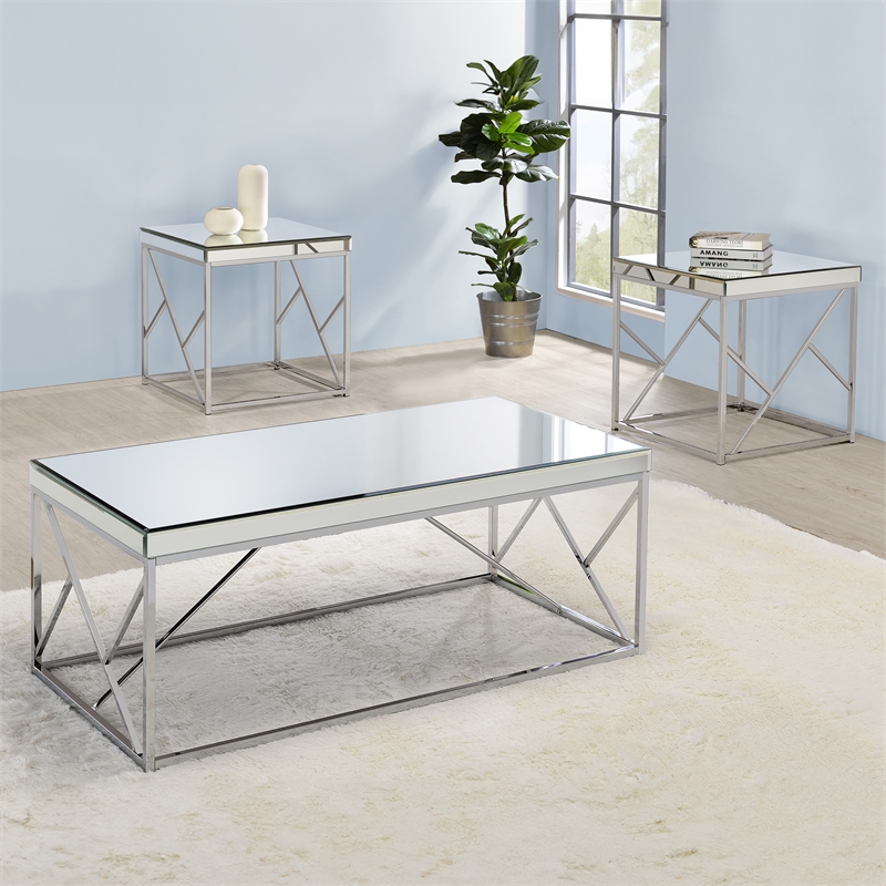 Steve Silver Evelyn 3pc Coffee Table Set in Gray