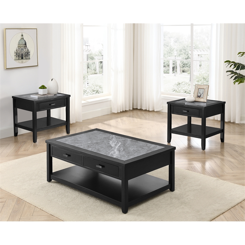 Steve Silver Garvine Coffee & End Table Set (C+2E) in Black