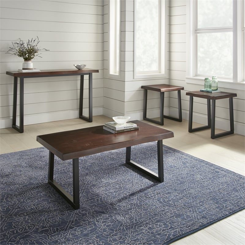 Steve Silver Jennings Live Edge 3pc Coffee & End Table Set in Brown