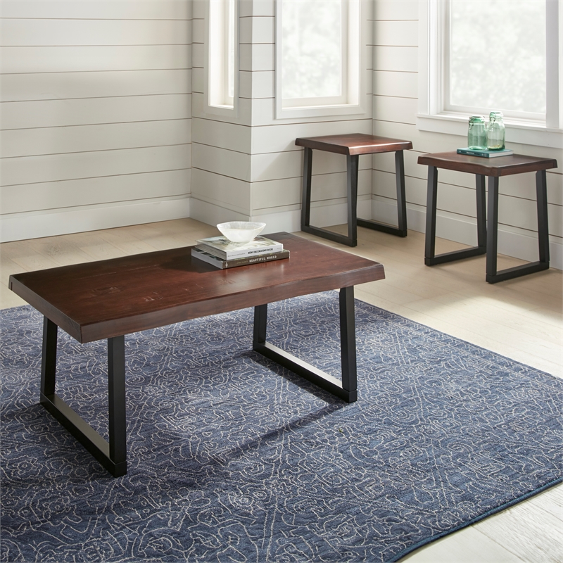 Steve Silver Jennings Live Edge 3pc Coffee & End Table Set in Brown