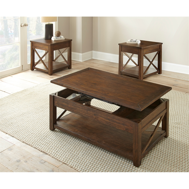 Steve Silver Lenka 3pc Coffee & End Table Set in Brown