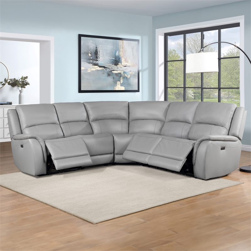 Steve Silver Alexandria 5pc Leather Power Reclining Sofa in Stone