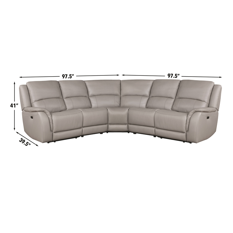 Steve Silver Alexandria 5pc Leather Power Reclining Sofa in Stone