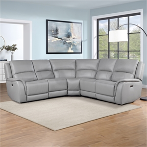 Steve Silver Alexandria 5pc Leather Power Reclining Sofa in Stone
