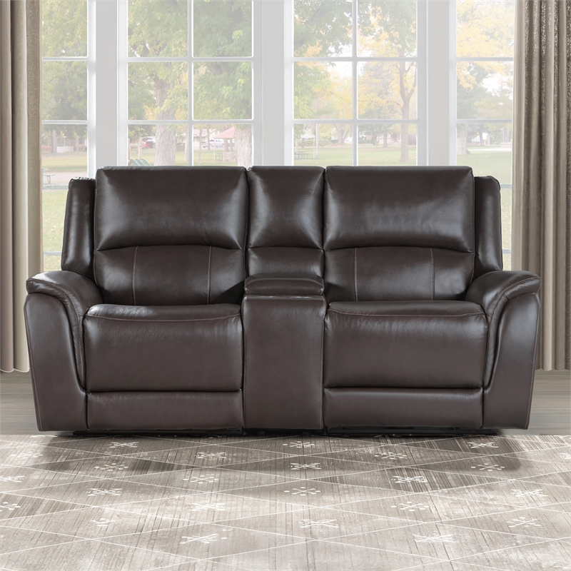 Steve Silver Alexandria Leather Power Reclining Love Seat in Brown