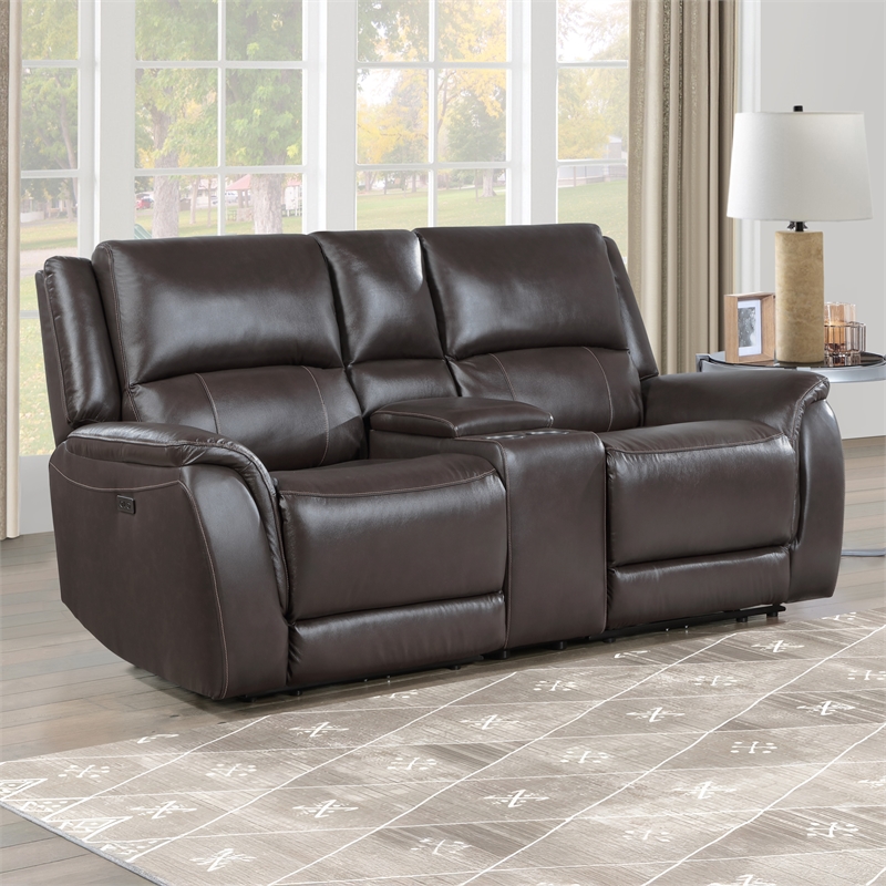 Steve Silver Alexandria Leather Power Reclining Love Seat in Brown