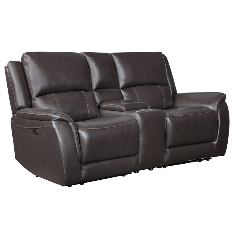 Steve Silver Alexandria Leather Power Reclining Love Seat in Brown