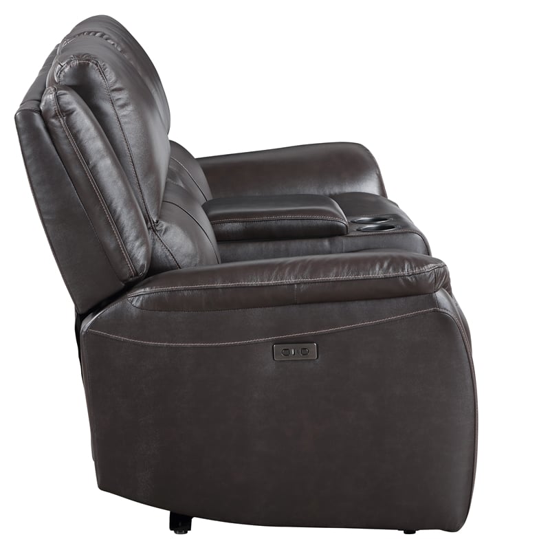 Steve Silver Alexandria Leather Power Reclining Love Seat in Brown
