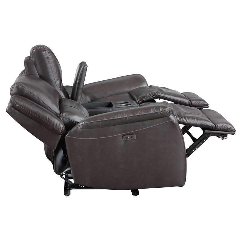 Steve Silver Alexandria Leather Power Reclining Love Seat in Brown