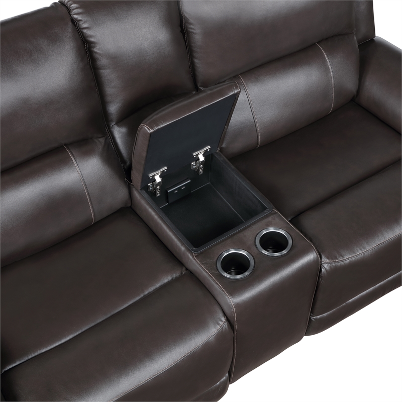 Steve Silver Alexandria Leather Power Reclining Love Seat in Brown