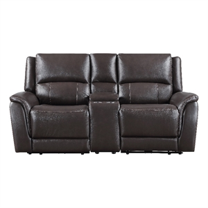 Steve Silver Alexandria Leather Power Reclining Love Seat in Brown