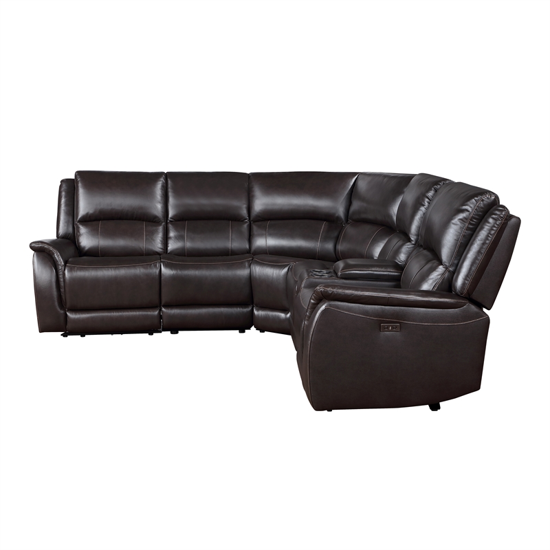 Steve Silver Alexandria 6pc Dual-Power Leather Reclining Sectional in Chocolate