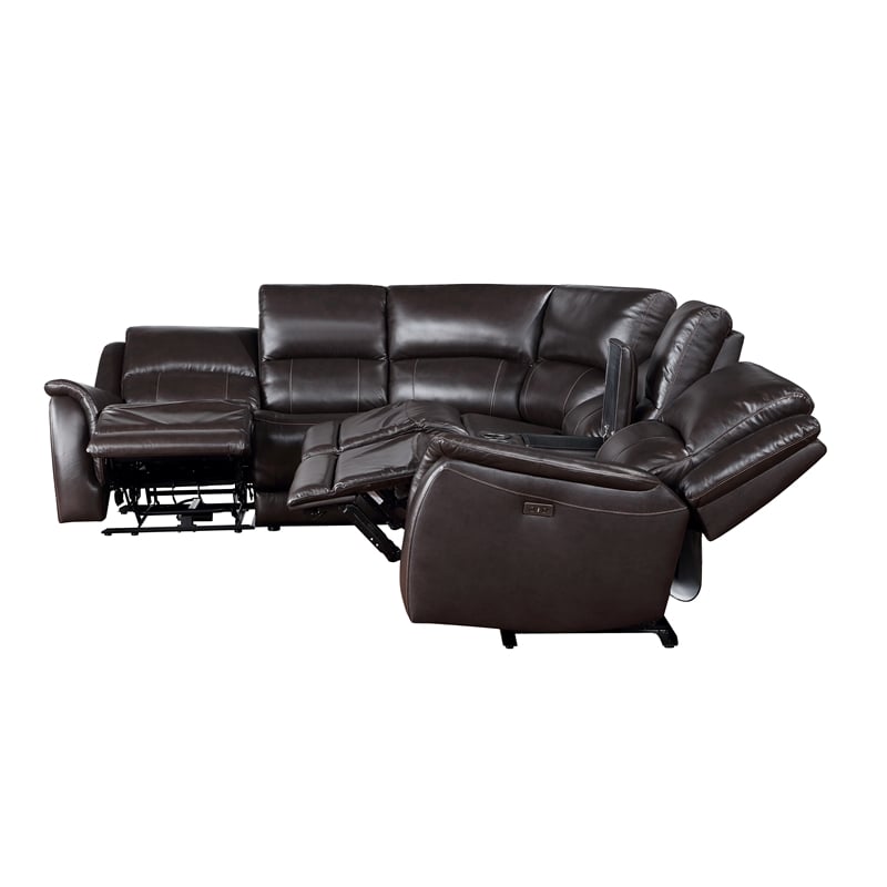 Steve Silver Alexandria 6pc Dual-Power Leather Reclining Sectional in Chocolate