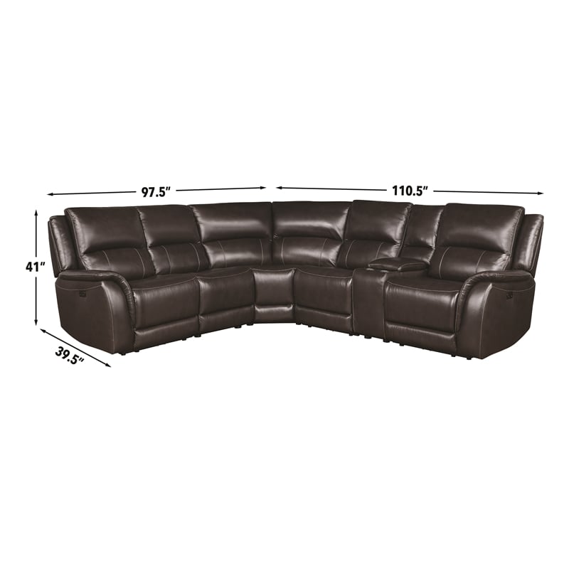 Steve Silver Alexandria 6pc Dual-Power Leather Reclining Sectional in Chocolate