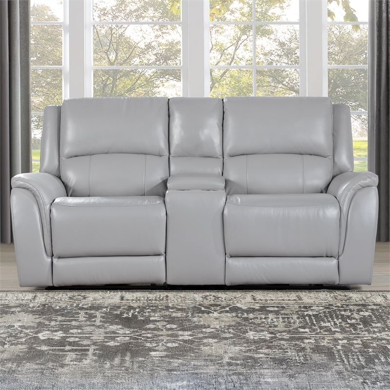 Steve Silver Alexandria Leather Power Reclining Love Seat in Gray