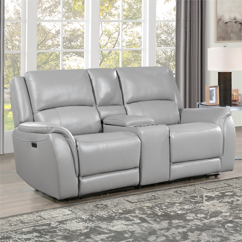 Steve Silver Alexandria Leather Power Reclining Love Seat in Gray