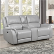 Steve Silver Alexandria Leather Power Reclining Love Seat in Gray