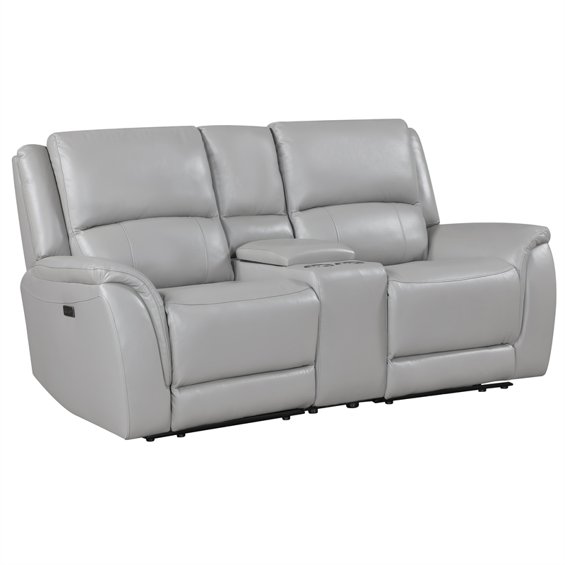 Steve Silver Alexandria Leather Power Reclining Love Seat in Gray