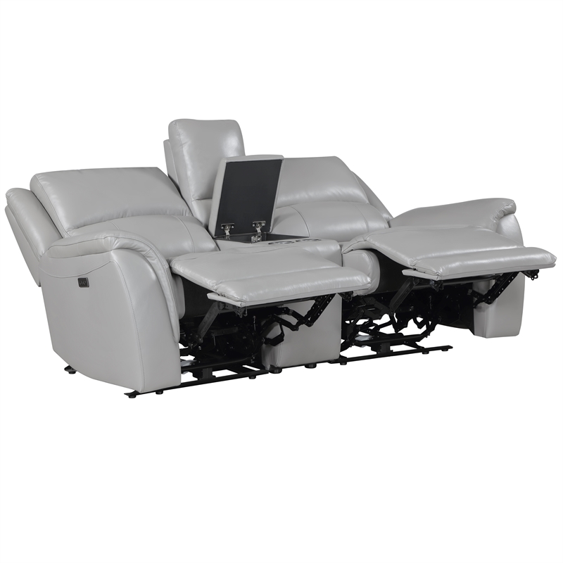 Steve Silver Alexandria Leather Power Reclining Love Seat in Gray