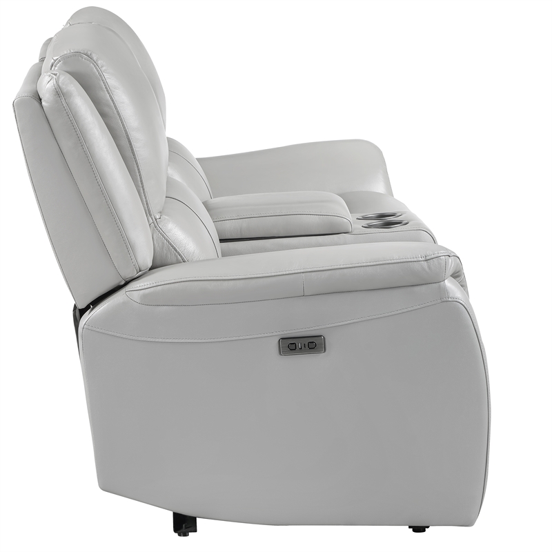 Steve Silver Alexandria Leather Power Reclining Love Seat in Gray