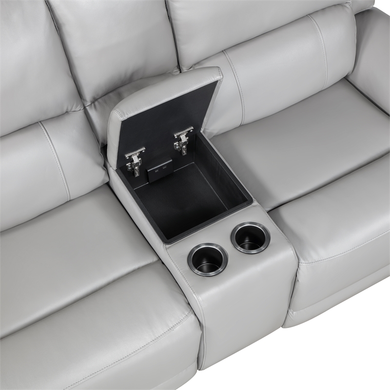 Steve Silver Alexandria Leather Power Reclining Love Seat in Gray