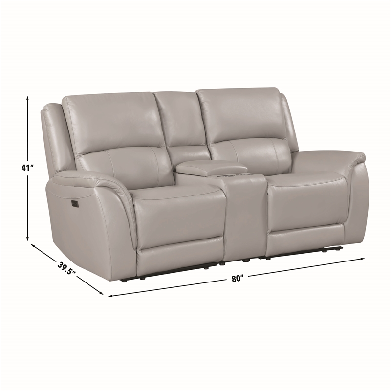 Steve Silver Alexandria Leather Power Reclining Love Seat in Gray
