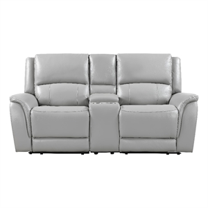 Steve Silver Alexandria Leather Power Reclining Love Seat in Gray