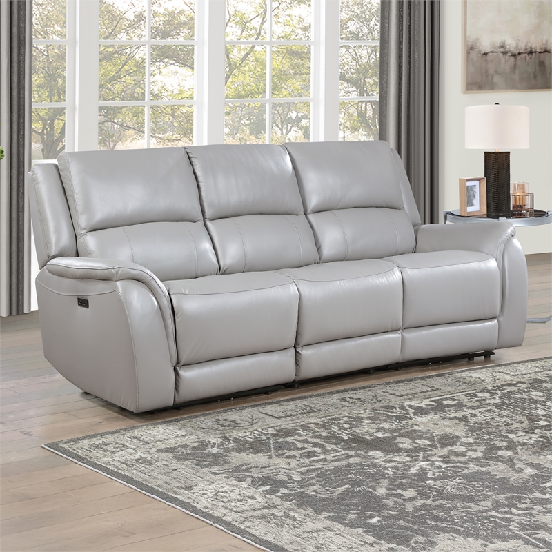 Steve Silver Alexandria Leather Power Reclining Sofa in Gray