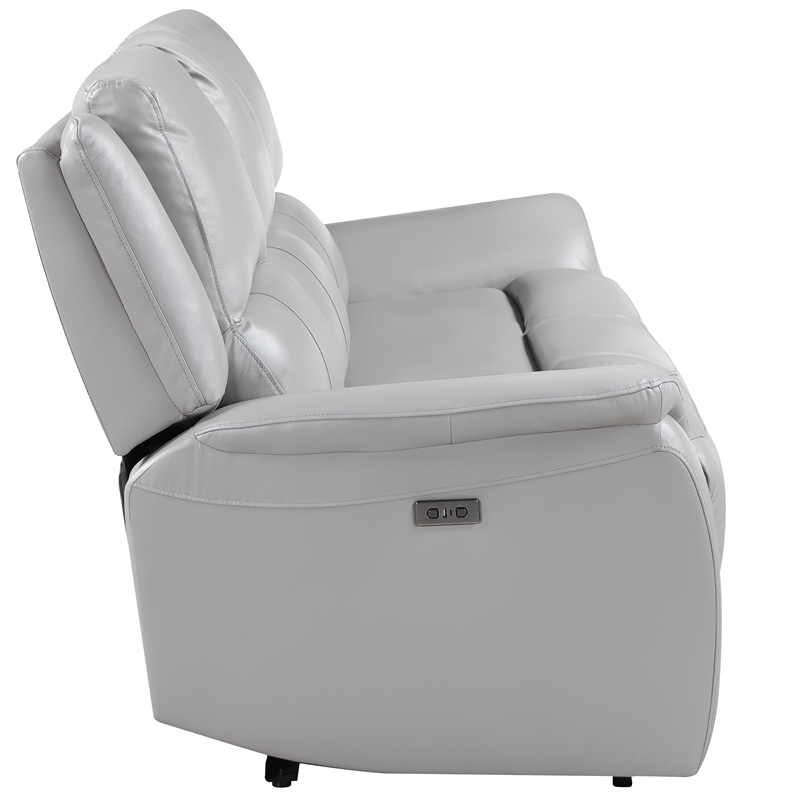 Steve Silver Alexandria Leather Power Reclining Sofa in Gray