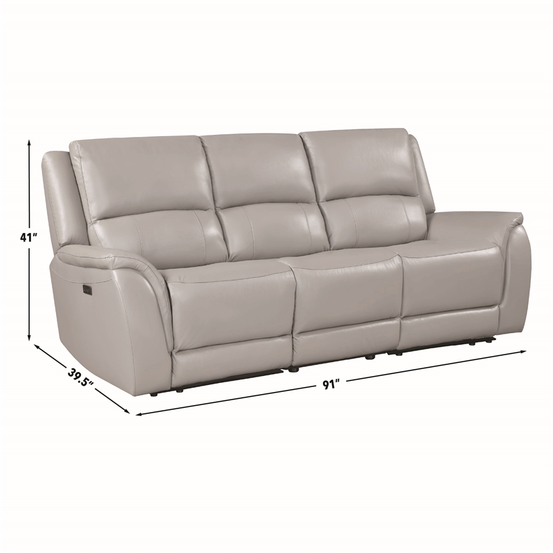 Steve Silver Alexandria Leather Power Reclining Sofa in Gray