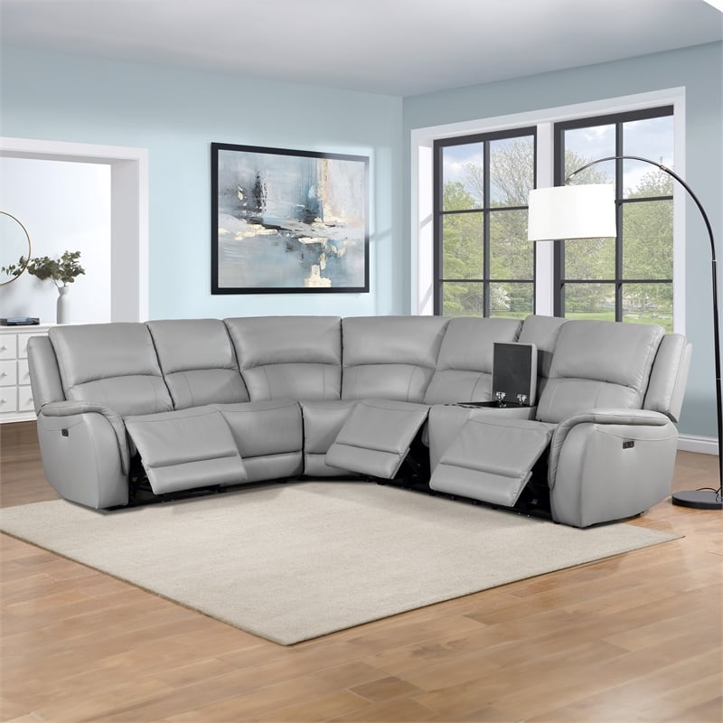 Steve Silver Alexandria 6-Piece Dual-Power Leather Reclining Sectional in Stone