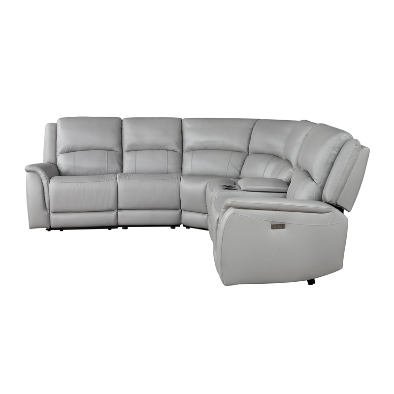 Steve Silver Alexandria 6-Piece Dual-Power Leather Reclining Sectional in Stone