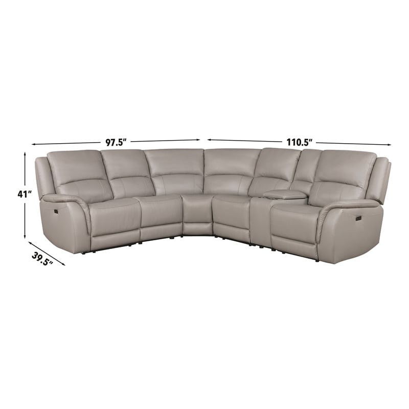 Steve Silver Alexandria 6-Piece Dual-Power Leather Reclining Sectional in Stone