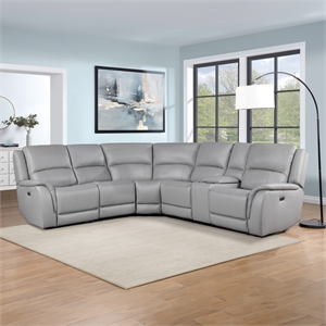 Steve Silver Alexandria 6-Piece Dual-Power Leather Reclining Sectional in Stone