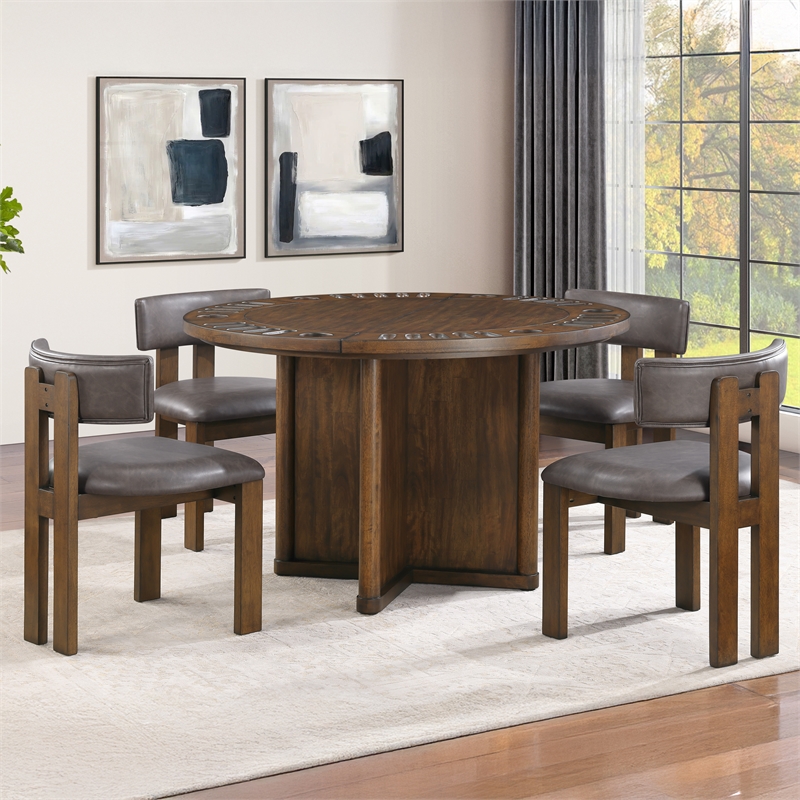 Steve Silver Cambridge 6PC Game Table Set in Brown
