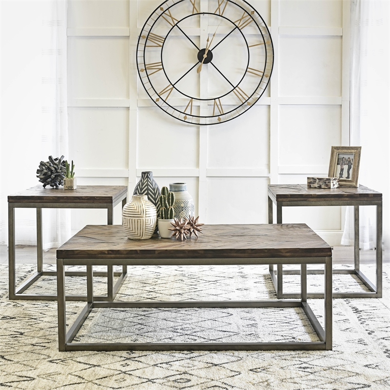 Steve Silver Lorenza 3pc Coffee Table Set in Brown