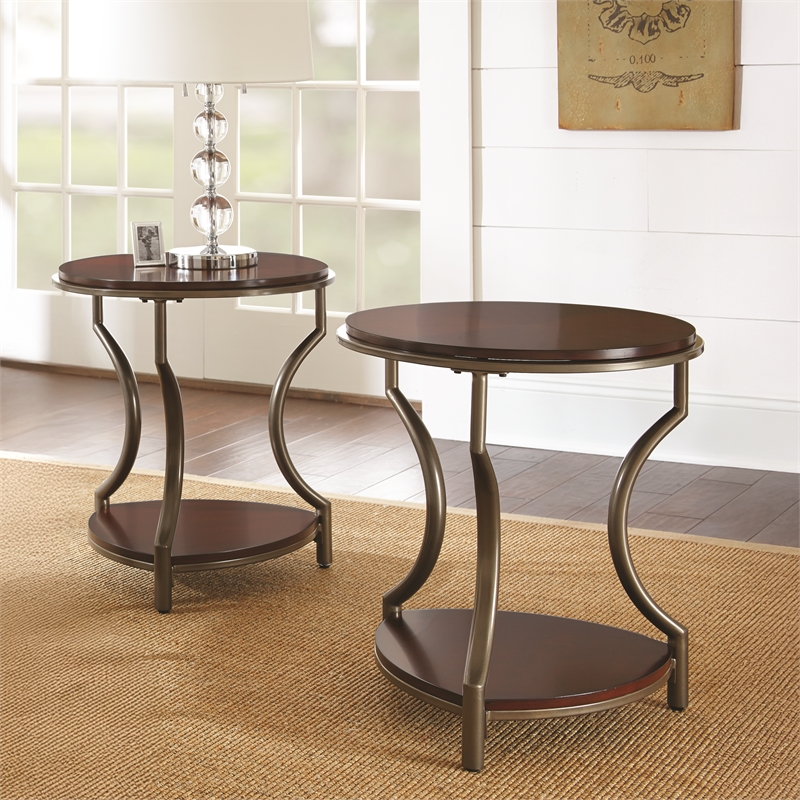 Steve Silver Miles Round Coffee & End Table 3pcs Set in Brown