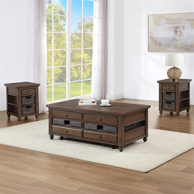 Steve Silver Oliver 3-Piece Coffee & End Table Set in Brown