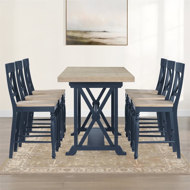 Steve Silver Darcy 7pc Counter Dining Set in Blue