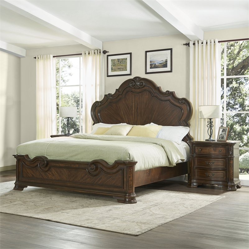 Steve Silver Royale 3 pc King Bedroom Set(2 NS+Bed) in Brown