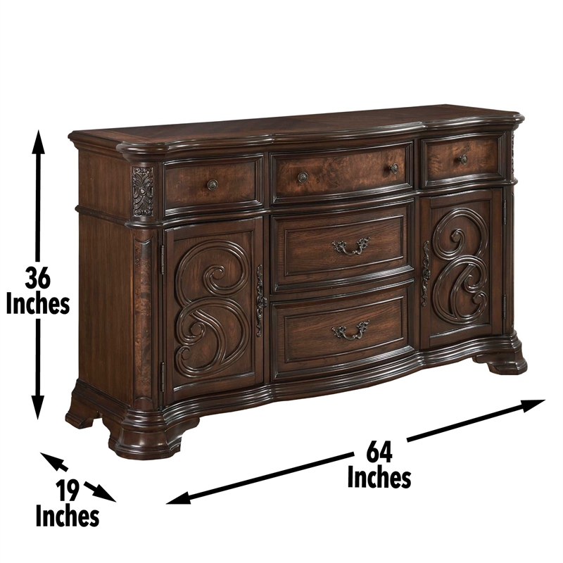 Steve Silver Royale King 5PC Bedroom Set (2 NS &Bed) in Brown