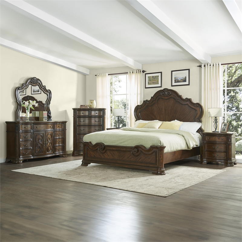 Steve Silver Royale King 6PC Bedroom Set in Brown