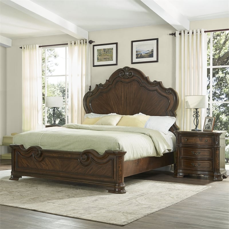 Steve Silver Royale 3 pc Queen Bedroom Set(2 NS+Bed) in Brown