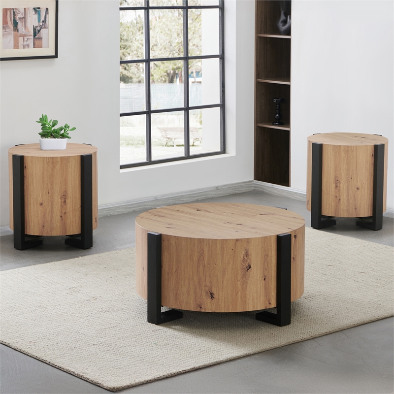 Steve Silver Darcie Faux Wood 3-Piece Coffee & End Table Set in Tan