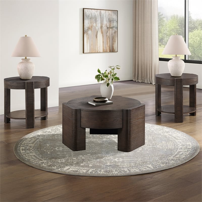 Steve Silver Salina Espresso Round Coffee & End Table Set in Brown
