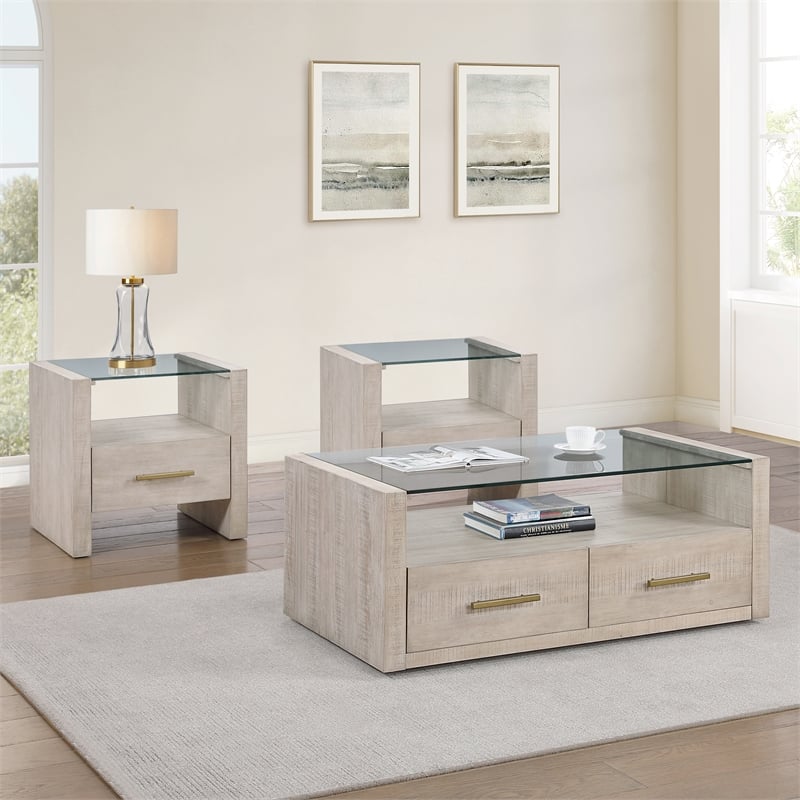 Steve Silver Garland Blonde 3-Piece Coffee & End Table Set in Tan