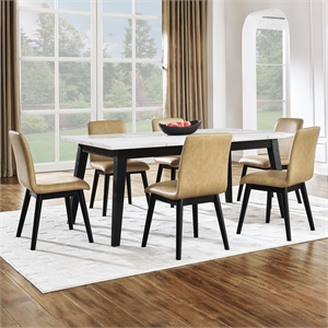 Steve Silver Vida 7-Piece White Marble Dining Set Black Finish
