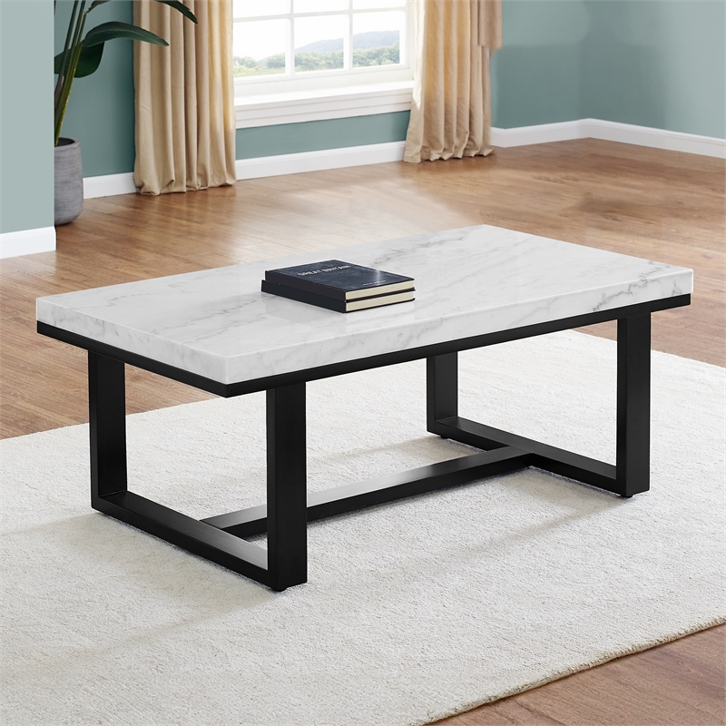 Steve Silver Lucca White Marble 3 Piece Coffee & End Table Set Set