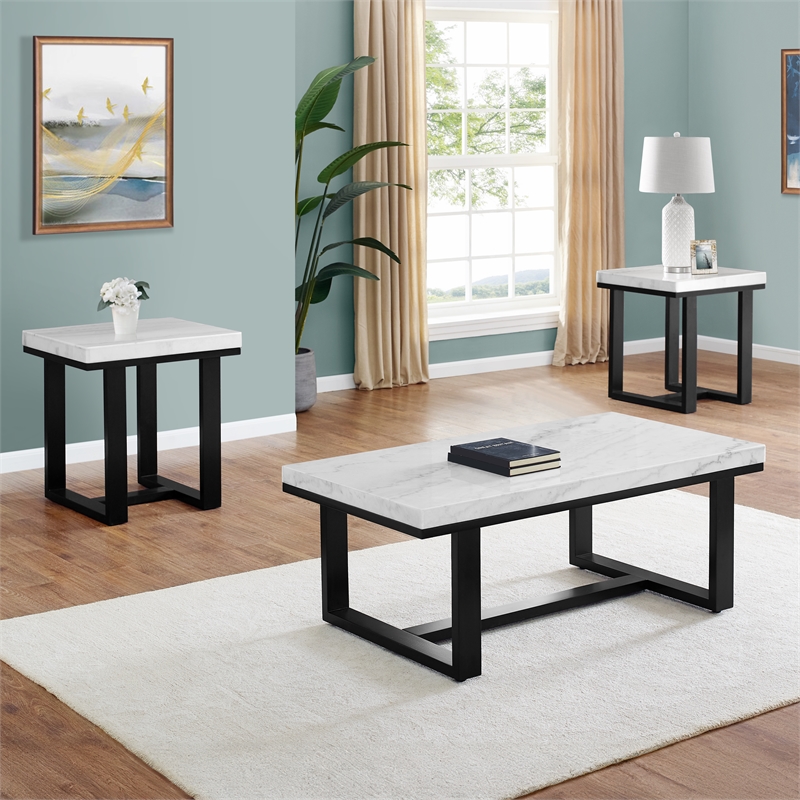 Steve Silver Lucca White Marble 3 Piece Coffee & End Table Set Set